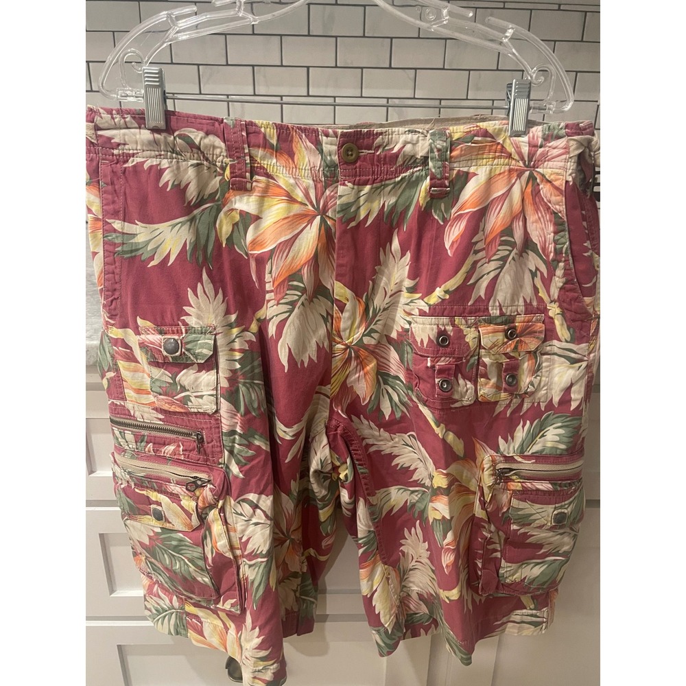 Vintage Polo Ralph Lauren Cargo Shorts Mens 38 Red Floral Tropical Utility Retro